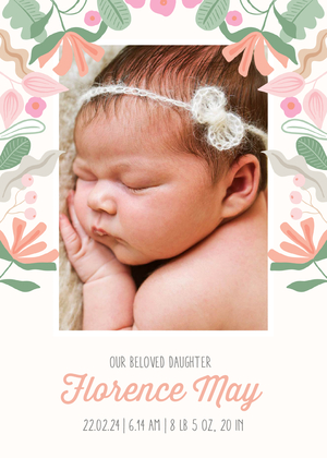 Happy Floral Baby Announcement by Cathy Nordstrom Happy Floral Baby Announcement by Cathy Nordstrom