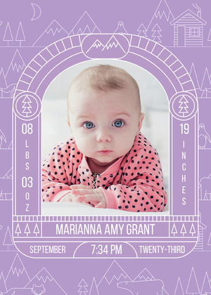 Lavender Woodsy Birth Announcement Lavender Woodsy Birth Announcement